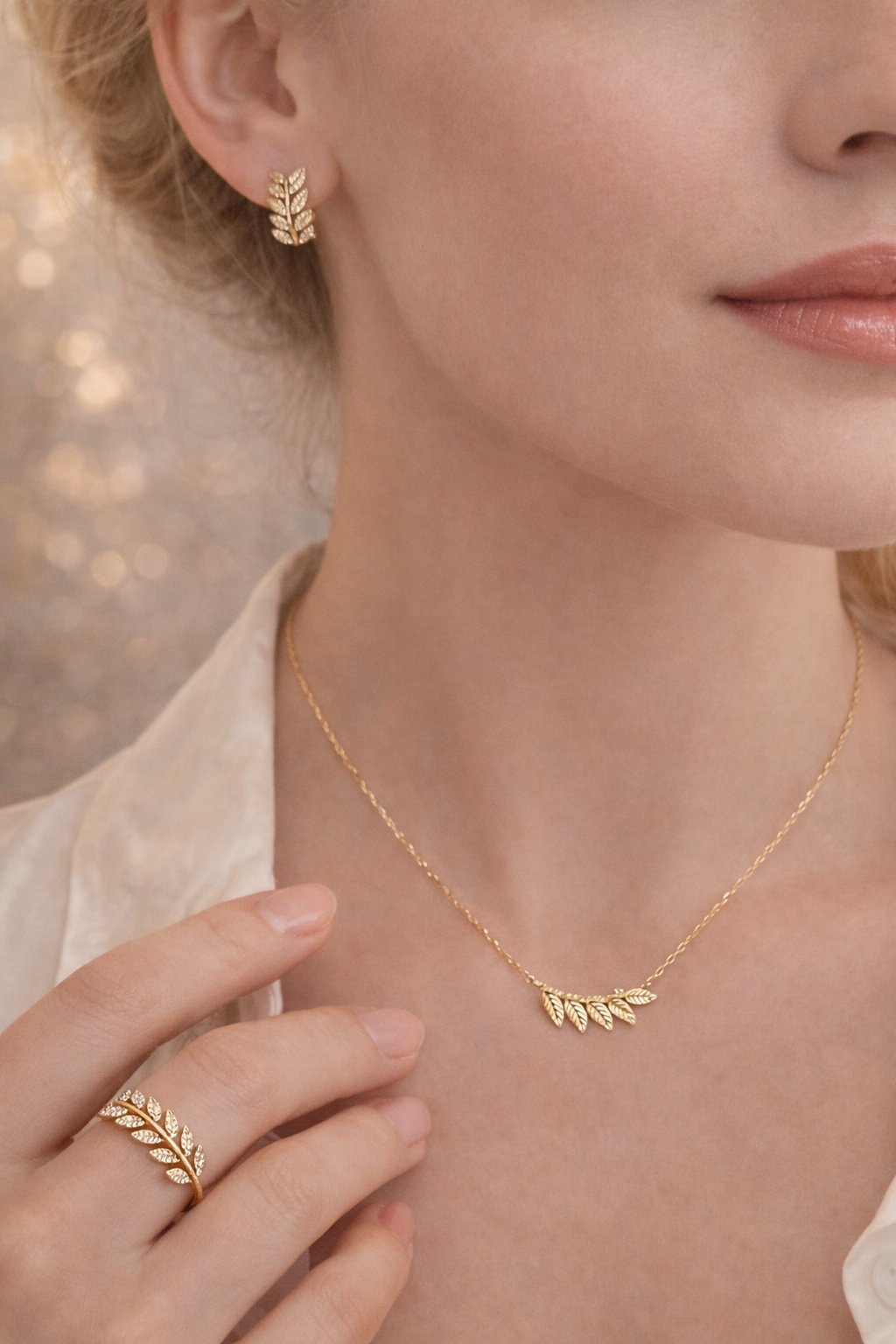 Origin Laurel · Necklace, earrings & ring Set